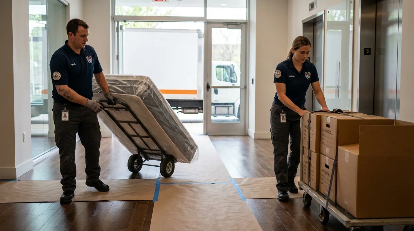 Professional apartment movers loading elevator in Ambler, PA